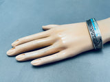 Important 6 Inch Wrist Vintage Choctaw Inlay Turquoise Sterling Silver Bracelet-Nativo Arts