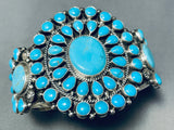 Heavy 97 Grams Vintage Native American Navajo Turquoise Sterling Silver Cluster Bracelet
