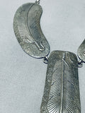 One Of The Biggest Best Vintage Native American Navajo Heavy Feather Sterling Silver Necklace-Nativo Arts