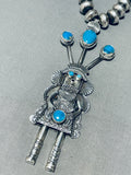 6 Inch Tall Vintage Native American Navajo Turquoise Sterling Silver Kachina Necklace-Nativo Arts