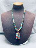 Spectacular Vintage Santo Domingo Turquoise Inlay Sterling Silver Necklace Old-Nativo Arts