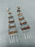Pueblo Ladder Vintage Native American Zuni Coral Sterling Silver Earrings-Nativo Arts