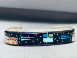 Gil Smith 6.5 Inch Wrist Native American Navajo Inlay Pueblo Sterling Silver Bracelet Cuff-Nativo Arts