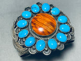Huge Vintage Native American Navajo Spiny Oyster, Blue Gem Turquoise Sterling Silver Bracelet-Nativo Arts