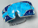 6.5 Inch Wrist Vintage Southwest Inlay Sterling Silver Turquoise Bear Bracelet-Nativo Arts