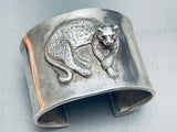 Cheetah!! Huge Vintage Southwest Sterling Silver Bracelet Cuff-Nativo Arts
