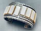 116 Grams 6.5 Inch Wrist Vintage Native American Navajo Pearl Inlay Sterling Silver Bracelet-Nativo Arts