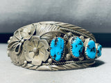 Ray Etsitty Flower Vintage Native American Navajo Turquoise Sterling Silver Bracelet-Nativo Arts