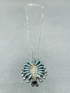 Brilliant Vintage Native American Zuni Blue Gem Turquoise Sterling Silver Necklace-Nativo Arts