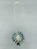 Brilliant Vintage Native American Zuni Blue Gem Turquoise Sterling Silver Necklace-Nativo Arts