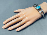 Rare Vintage Native American Navajo Sky Blue Turquoise Sterling Silver Window Rock Bracelet