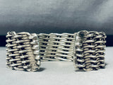 Master Hand Woven Vintage Native American Navajo Sterling Silver Bracelet Cuff Old-Nativo Arts