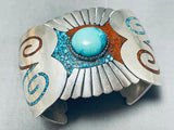 One Of Most Unique Ever Vintage Native American Navajo Turquois Einlay Sterling Silve Rbracelet-Nativo Arts