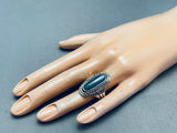 Rare Vintage Native American Navajo Blue Diamond Turquoise Sterling Silver Ring-Nativo Arts