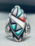 One Of The Coolest Hand Carved Stones Vintage Native American Zuni Inlay Ring-Nativo Arts