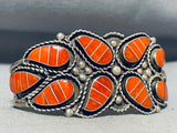 One Of The Best Vintage Native American Zuni Coral Inlay Sterling Silver Bracelet-Nativo Arts