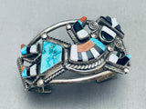 Museum Quality Vintage Native American Zuni Turquoise Kachina Sterling Silver Inlay Bracelet-Nativo Arts