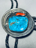 Huge Vintage Native American Navajo Spiderweb Turquoise Sterling Silver Bolo Tie Old-Nativo Arts