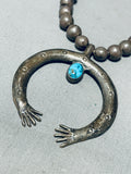 1920's Vintage Native American Navajo Turquoise Coin Silver Open Arms Necklace Wow!!!-Nativo Arts