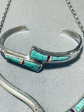 6 Inch Wrist Vintage Native American Navajo Turquoise Inlay Sterling Silver Necklace Bracelet-Nativo Arts
