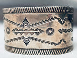 Early 1900's Huge Hand Tooled Vintage Native American Navajo Sterling Silver Bracelet-Nativo Arts