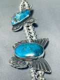 204 Grams Butterfly Native American Navajo Turquoise Sterling Silver Squash Blossom Necklace-Nativo Arts
