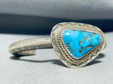 Thick Cuff Vintage Native American Navajo Protruding Turquoise Sterling Silver Bracelet-Nativo Arts