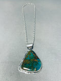Signed Native American Navajo Royston Turquoise Sterling Silver Necklace-Nativo Arts