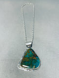 Signed Native American Navajo Royston Turquoise Sterling Silver Necklace-Nativo Arts