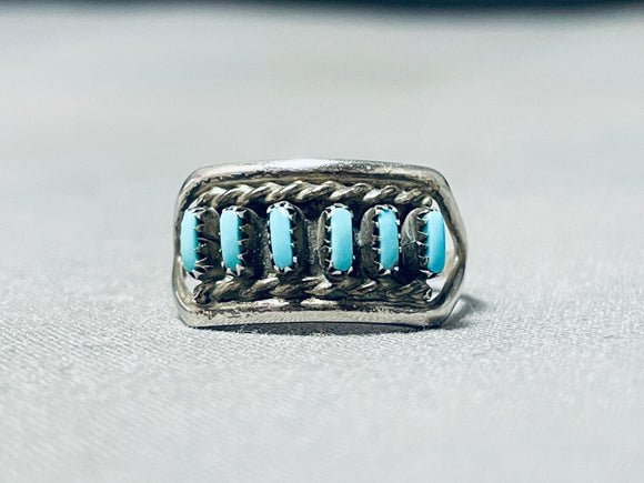 Superb Vintage Native American Zuni Blue Gem Petit Point Sterling Silver Ring-Nativo Arts