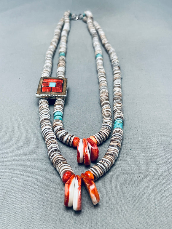 Ave Marie Coriz!!! Vintage Kew Turquoise Inlay Sterling Silver Heishi Necklace-Nativo Arts