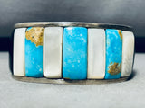 6.5 Inch Wrist Vintage Native American Navajo Turquoise Inlay Sterling Silver Bracelet-Nativo Arts