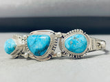 Gorgeous Native American Navajo Old Kingman Turquoise Sterling Silver Bracelet-Nativo Arts
