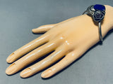 Flower And Lapis!! Vintage Native American Navajo Sterling Silver Bracelet Old-Nativo Arts