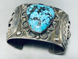 Heavy 103 Gram Vintage Native American Navajo Blue Diamond Turquoise Sterling Silver Bracelet-Nativo Arts