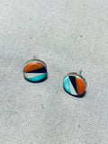 Marvelous Vintage Native American Zuni Blue Gem Turquoise Sterling Silver Earrings-Nativo Arts