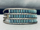 Tripe Needle Row!! Vintage Native American Zuni Turquoise Sterling Silver Bracelet-Nativo Arts