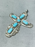 Signed Vintage Native American Zuni Blue Gem Turquoise Sterling Silver Cross Pendant-Nativo Arts