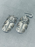 One Of The Most Detailed Vintage Native American Navajo Sterling Silver Feather Earrings-Nativo Arts