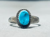 Sweet Vintage Native American Navajo Morenci Turquoise Sterling Silver Ring-Nativo Arts