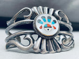 Rare Kachina Sunface Vintage Native American Zuni Turquoise Inlay Sterling Silver Bracelet-Nativo Arts