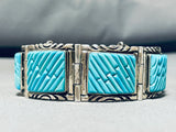 One Of The Best Ever Vintage Native American Navajo Turquoise Inlay Link Bracelet-Nativo Arts
