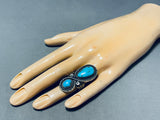 Radiant Vintage Native American Navajo 2 Carico Lake Turquoise Sterling Silver Immense Ring-Nativo Arts