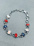 Patriotic Native American Navajo Coral Lapis Synthetic Opal Sterling Silver Bracelet-Nativo Arts