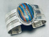 Rare Rainbow Calsilica Vintage Native American Navajo Sterling Silver Bracelet-Nativo Arts