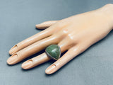 One Of The Best Vintage Native American Navajo Green Turquoise Inlay Sterling Silver Ring-Nativo Arts