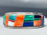 5.5 Inch Wrist Vintage Native American Navajo Turquoise Inlay Sterling Silver Bracelet-Nativo Arts