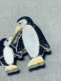 Gasp! So Cute! Vintage Native American Zuni Penguins Sterling Silver Inlay Pin-Nativo Arts