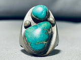 Big Heavy Mens Vintage Native American Navajo Turquoise Sterling Silver Ring Old-Nativo Arts