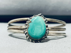 Rare Vintage Native American Navajo Foggy Green Turquoise Sterling Silver Bracelet-Nativo Arts